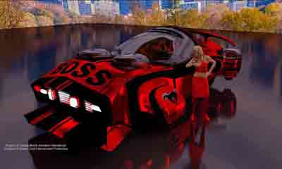Image of Dueling Worlds© International 3D 2069 i2 Cyber Ford Boss Mustang Concept StratoCar