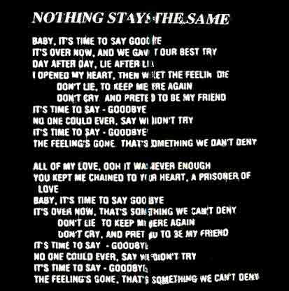 Image of Lyrics to Nothing Stays the Same by Restless Child - Dueling Worlds© International