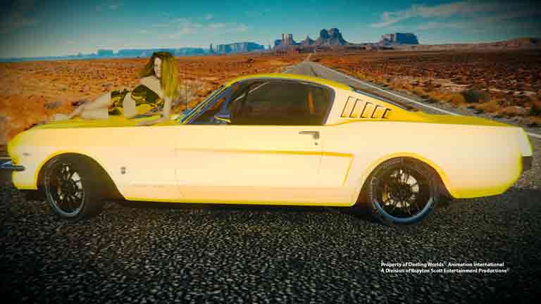 Image of Mustang-Sally-on-Hood-Yellow-1965-Mustang-GT-Fastback